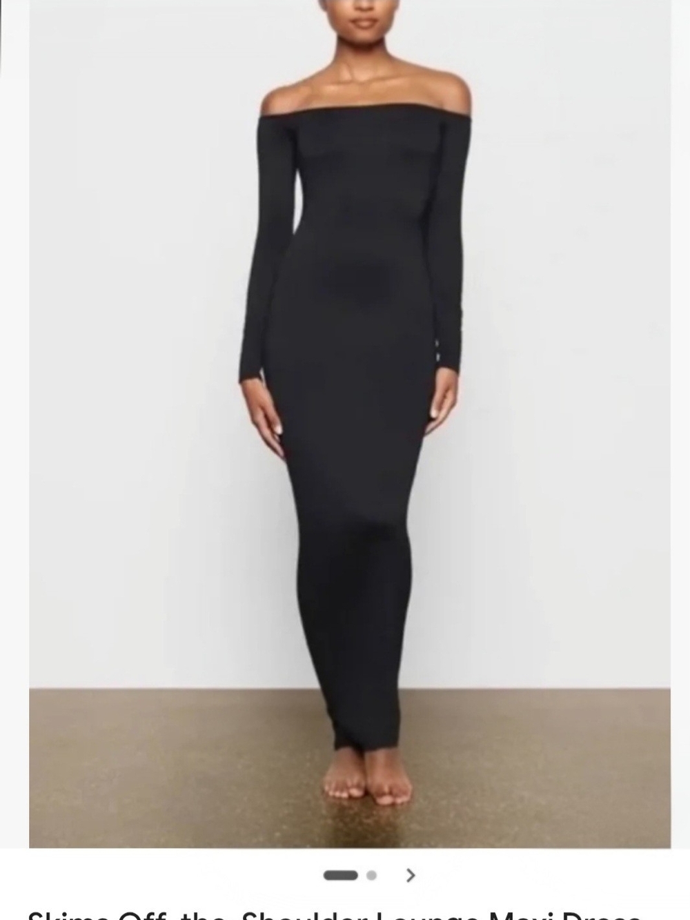 SKIMS Black Off-the-Shoulder Long Sleeve Maxi Dress